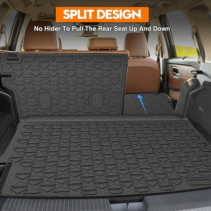 KUST Trunk Cargo Mat for Nissan Rogue 2021-2025 2026, TPE Rubber Cargo Liner with Backrest Mat for Rogue Accessories Rear Trunk Liner High Edge