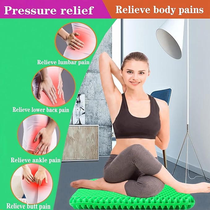 Plus Size Gel Seat Cushion for Long Sitting, Extra Large and Thick, Seat Cushion for Back, Hip, Sciatica, Tailbone Pain Relief, Used for Office, Wheelchair, Car, Recliner, Stadium, Kayka.(Grass Green)
