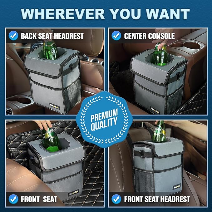 K KNODEL Car Trash Can, Waterproof Garbage Can, Trash Bag with Lid, Leak-Proof Car Bin, Trash Hanging Bag for SUV (Large, Gray)