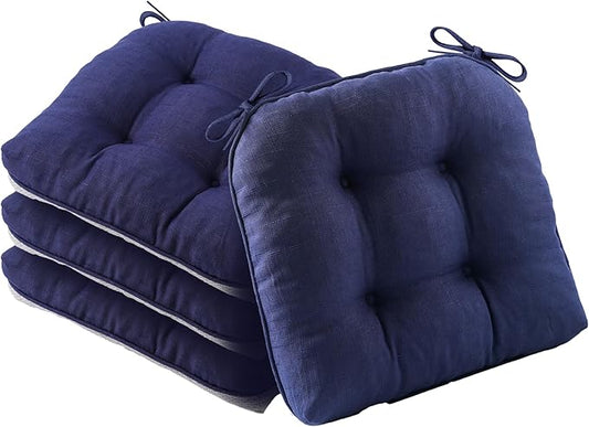 Battilo Chair Cushions Set of 4 for Dining Chairs, Seat Cushions for Kitchen Chairs with Non-Slip Backing, Indoor/Outdoor Waterproof Chair Seat Pads with Ties, 15.5"x15.5"x4", Navy