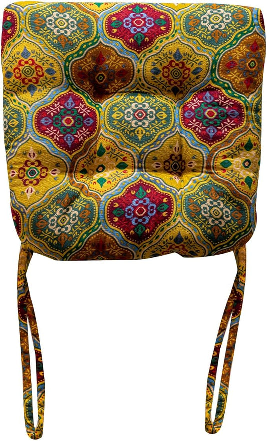 vctops Boho Geometric Chair Cushions with Ties U-Shaped Soft Cozy Cotton Linen Chair Pads Non Slip Seat Cushions for Indoor Dining Room and Kitchen Chairs (Yellow,18"x18")