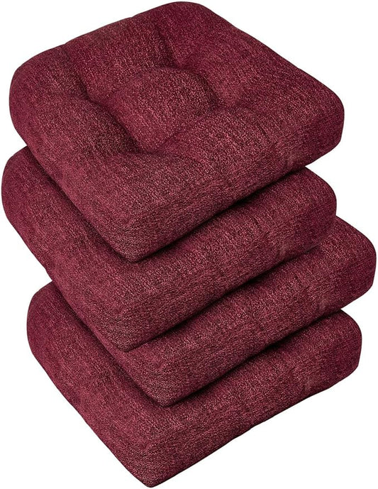 downluxe Chair Cushions for Dining Chairs 4 Pack, Tufted Indoor Chair Pads with Non-Slip Bottom, U-Shaped Kitchen Chair Cushions, 18"x18"x4", Burgundy