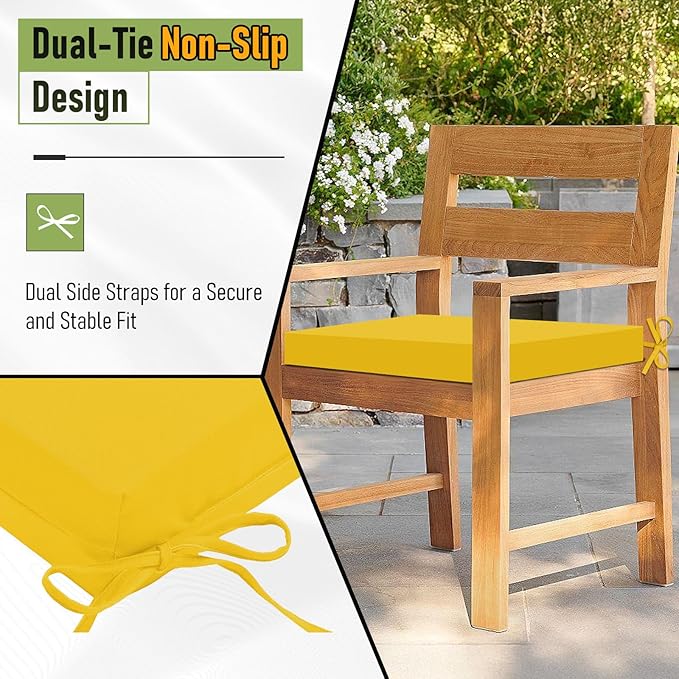 Basic Beyond Outdoor Chair Cushions Set of 4, Square Corner Outdoor Cushions for Patio Furniture, Water Resistant Patio Chair Cushions with 2 Ties, 18.5x16x3, Yellow