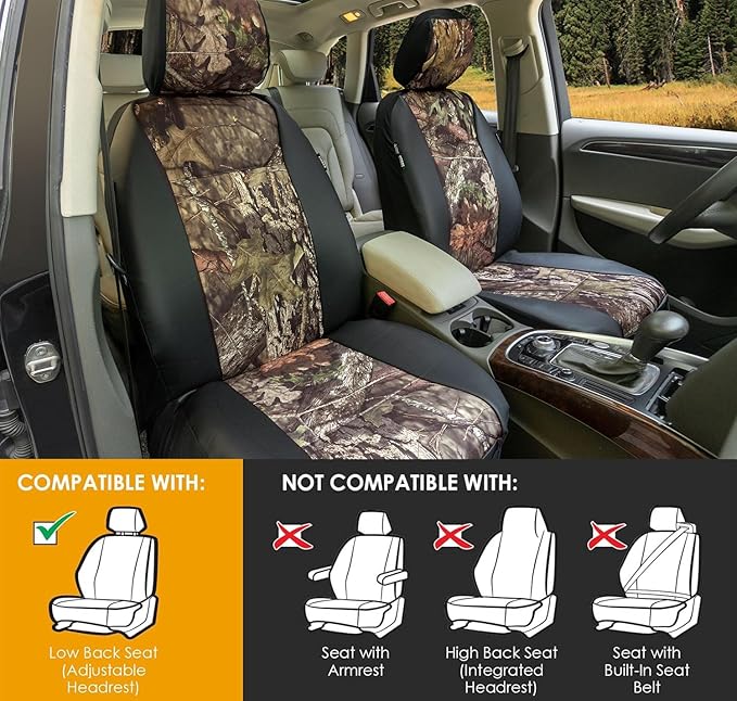 LPI Truck Mossy Oak Heavy Duty Car Seat Covers for Front Seats; Fits Sedans and SUVs, Includes Front and Rear Storage Pockets, Built-in Molle Style Organizer; Semi-Custom Fit; 2pcs