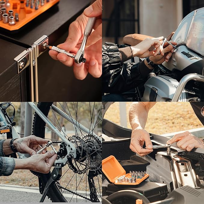 42-in-1 Screwdriver Set Drive Socket Ratchet Wrench Magnetic S2 Bits, 70N.m Household Tool Repairing Kit for Bike, Ebike, Motorbike, Automobile, Furniture, Machinery Service Kit