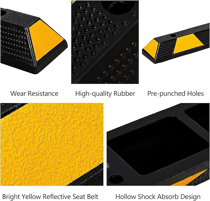 PeakPursuit 1 Pack 72" Rubber Parking Curb, Curb Parking Stoppers, 6 ft Wheel Stopper with Reflective Stripes for Cars and Trucks Durable Parking Lot Bumper