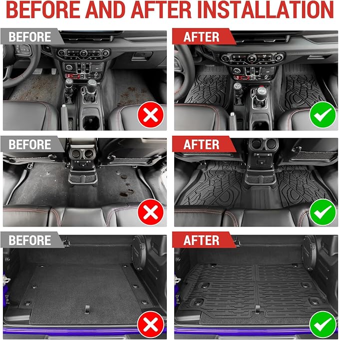 Cargo Mat with Floor Liner Compatible with 2021-2025 Jeep Wrangler JL Unlimited 4XE 4 Door, Cargo Liner TPE Floor Mat for 2024 Jeep Wrangler JL/JLU Accessories(Cargo Mat+Floor Mat)