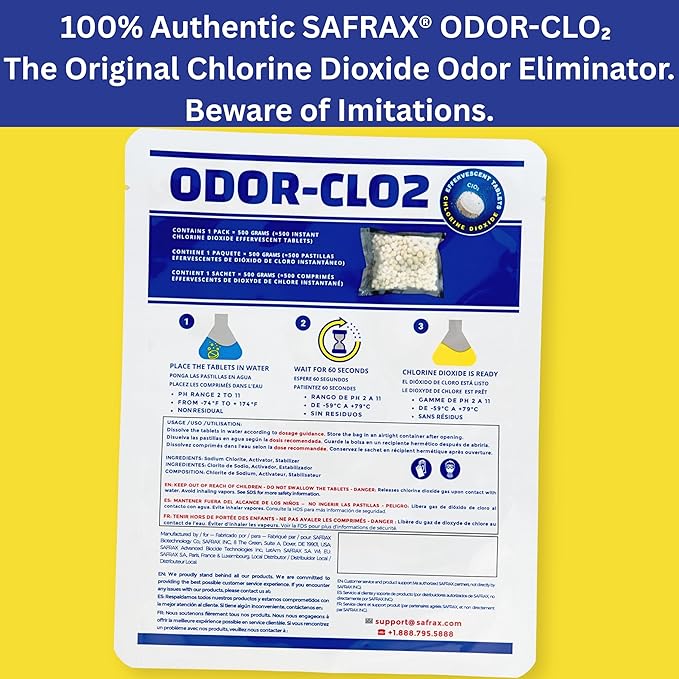 ODOR-CLO2 Chlorine Dioxide Odor Removal - Professional Grade Odor Remover for Home & Commercial Use, 500g