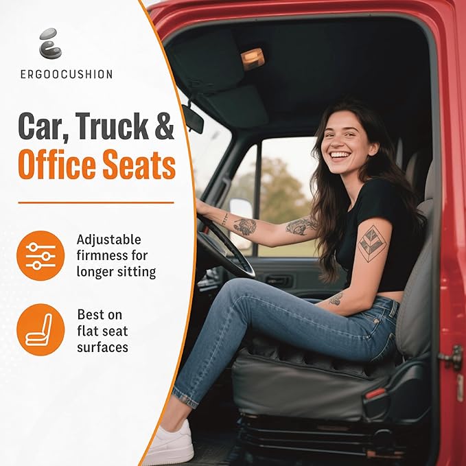 Inflatable Travel Seat Cushion with Built‑in Manual Pump, Adjustable Firmness & Compact Storage –Firm Support for Airplane, Car & Office Chairs, Generous 18x16, Carry Bag Included