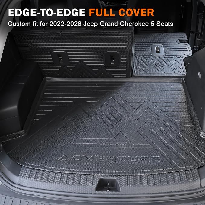 KUST Cargo Trunk Liner for Jeep Grand Cherokee 5 Seats 2022-2026 (Include 4XE, Not for WK & L), Rear Cargo Mat with Back Seat Protector for Grand Cherokee Accessories Cover TPE Rubber Raised Edge