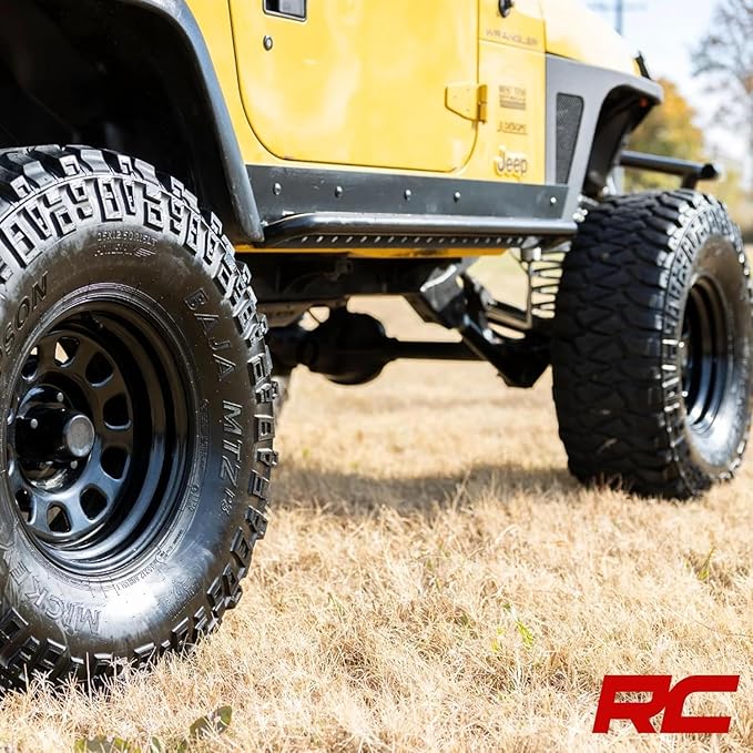 Rough Country Black Steel Wheel - 16x8, 5x5.5 Bolt Pattern, -12mm Offset, 4.25 Centerbore, 4.5" Backspacing, Heavy-Duty D-Window Off-Road Rim for Trucks & Jeeps
