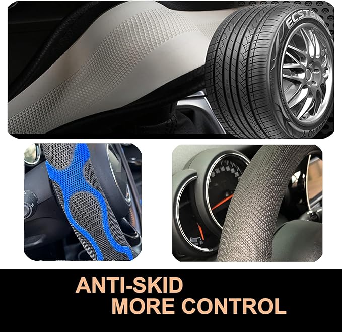 PINCTROT XL Size 17.5-18 Inch Comfy Grip Steering Wheel Cover for Semi Truck, Fits RV, Big Rig Trucker, 18 Wheeler and Classic Cars, Anti-Slip Design 17.5-18 Inch(Silicone Blue)