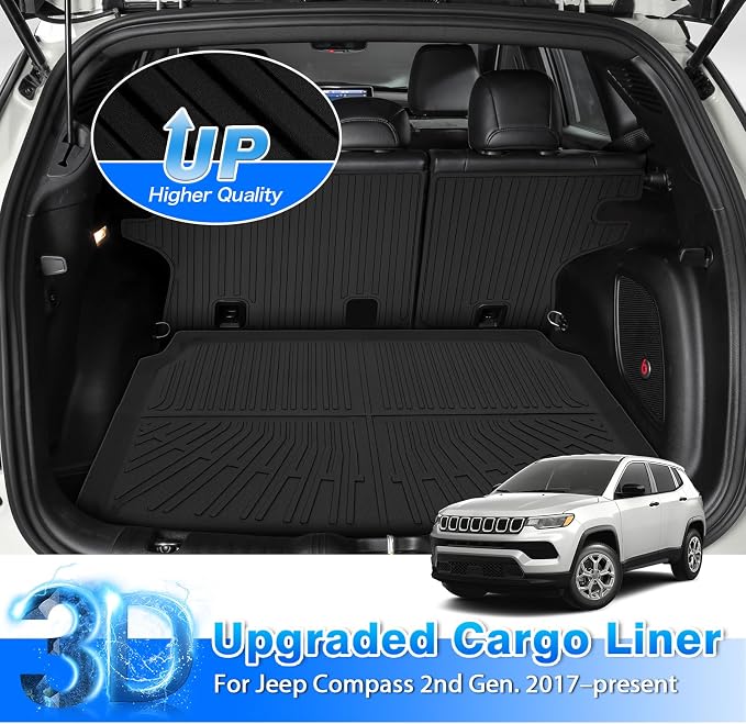 Cartist Cargo Mat for Jeep Compass 2017-2025 2026, All Weather Cargo Mat for Compass Accessories, Heavy Duty Trunk Mat with Backrest Mat, Car Accessories