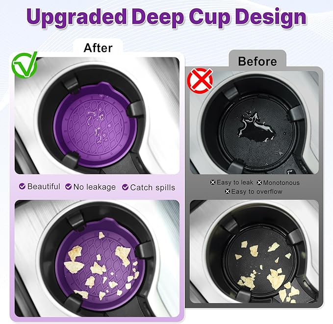 SINGARO Car Cup Holder Coaster, Silicone Cup Holder Insert, Universal Non-Slip Cup Holders, Car Accessories Interior for Women and Man 4 Pack Purple