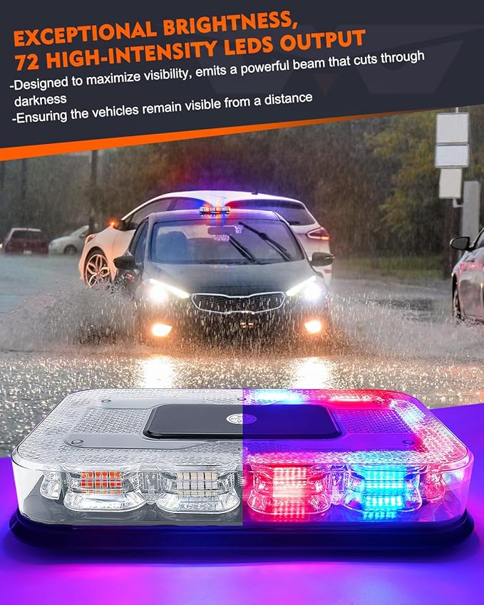 LUMENIX LED Roof Top Strobe Beacon Light Bar Rooftop Security Warning Emergency Flashing Cop Police Lights for First Responder POV Vehicles Trucks Cars - Red Blue