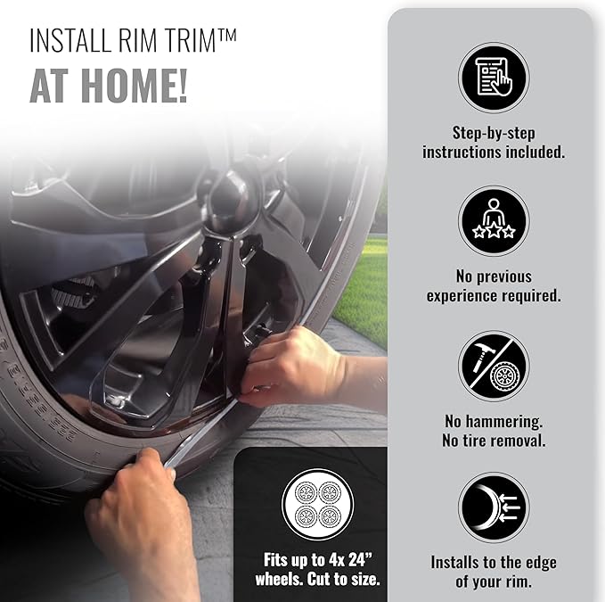 All-Fit Automotive Rim Trim – Durable DIY Car Exterior Accessories for Curb Rash Protection – Fits Up to Four 24” Wheels – Flexible, Durable Wheel Rim Protector (3/8″ width/Silver)