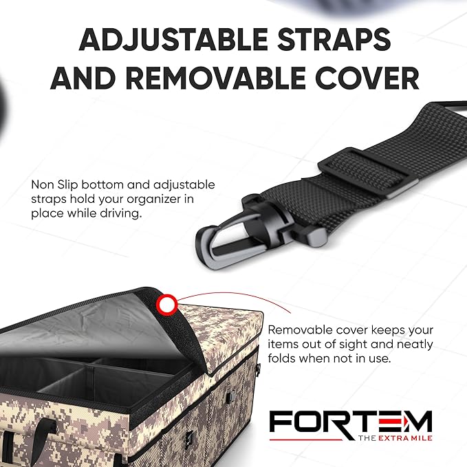 FORTEM Trunk Organizer with Cooler For SUV Car Trunk, Foldable Storage, Car Accessories for Women Men, Collapsible Bag, 600D Oxford, Non Slip Bottom, Straps, Soft Cover (105L)