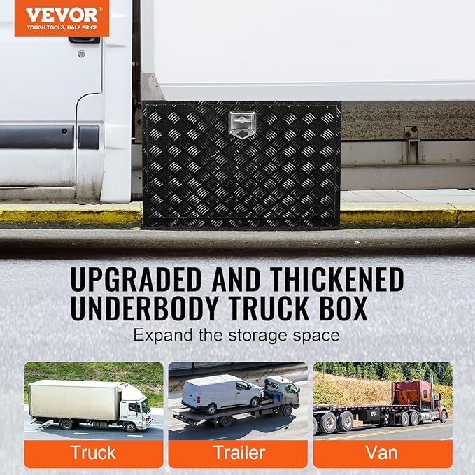 VEVOR Underbody Truck Box, 36" x 24" x 24" Pickup Storage Box, Heavy Duty Aluminum Diamond Plate Tool Box with Lock and Keys, Waterproof Trailer Storage Box with T-Handle Latch for Truck, Van, Trailer