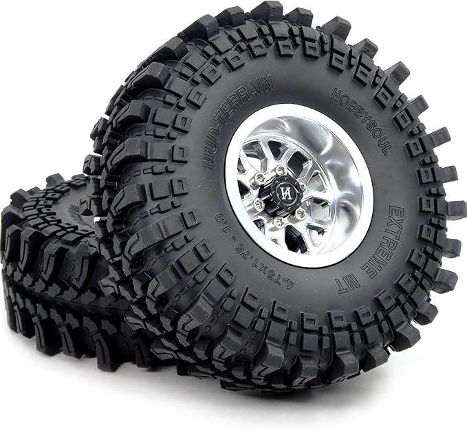 HOBBYSOUL 4pcs 1.9 Beadlock Wheels and Tires 121mm Tall, -10.5mm Negative Offset 1.9'' Rims and tyre for 1/10 RC Crawler SCX10 TRX4 Gen8 Upgrades