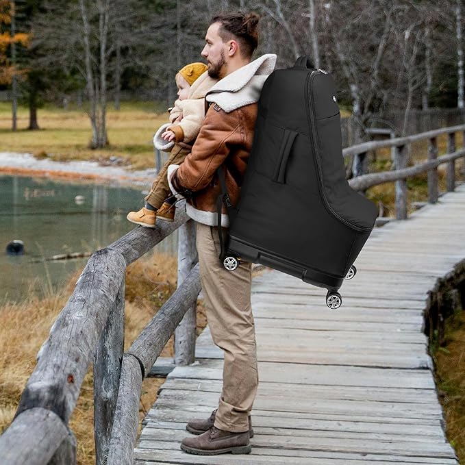 TUGUAN Travel Bag for Air Travel with Spinner Wheels, Infant Car Seat Bags with Hard Bottom, Padded Car Seat Backpack, Large Storage Bag for Airport Check, Black