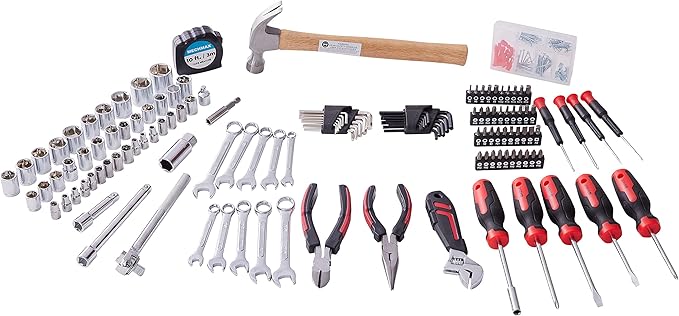MECHMAX 245-Piece Mechanics Tool Set & Socket Kit. Home Auto Repair Hand Tools with 3/8" Ratchet, Wrench, Pliers, Screwdrivers, Hammer. DIY Essentials for House, Garage, Dorm & Gift Idea