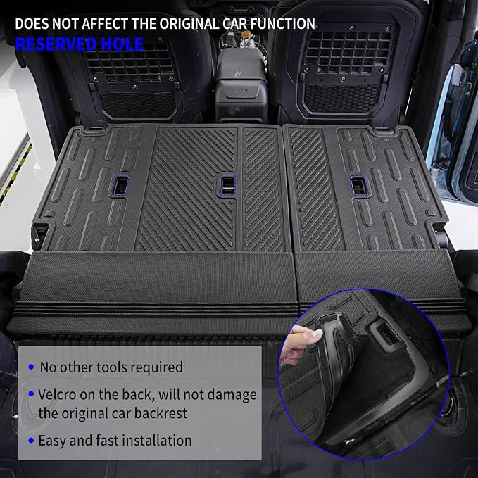 Rongtaod Cargo Mat Compatible with 2021-2025 2026 Ford Bronco 4 Door Trunk Mat Cargo Mat Cargo Liner Back Seat Cover Protector 2025 Bronco Accessories (Trunk Mat+Backrest Mats)