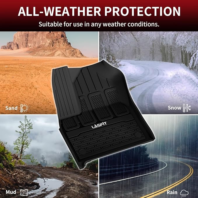 LASFIT Floor Mats for Jeep Grand Wagoneer/Grand Wagoneer L 2022 2023 2024 2025 7 Seats (NOT Fit Wagoneer & 8-Seat) All Weather TPE Custom Fit Car Mats Floor Liners 1st & 2nd & 3th Row, Black