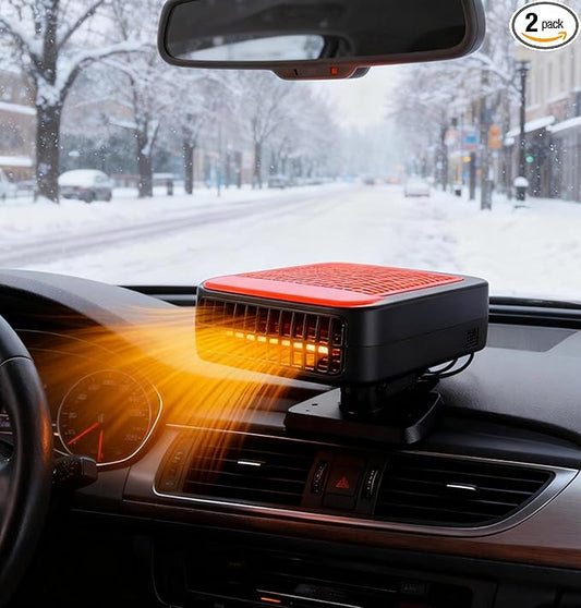 12V Portable 2-in-1 Car Heater & Cooler, 360° Rotatable Windshield Defroster with 1pc Glass Oil Film Cleaning Brush, Fast Heating/Cooling for Car & Home