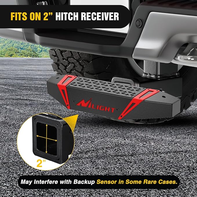 Nilight Hitch Step with Whip Mount Holes 2" Receiver Upgraded Textured Black Anti-Slip Step Bar Rear Bumper Guard Protector Includes Hitch Lock & U-Bolts Universal Fit for Trucks SUV Car Van