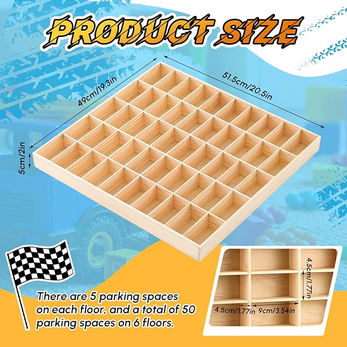 Seenelling Hot 1/64 Diecast Wheels Display Case Holds Toy Cars Wooden Wall Mount Car Display Shelf Storage Organizer Case for Toy Collectibles, Wheel, Model, 10 Layers (50 Spaces)