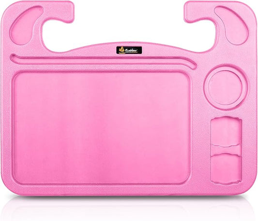 EcoNour 4 in 1 Car Steering Wheel Tray - 2024 Upgraded Pink Tray with Dual Sauce Dip Holder and Tablet Holder | Spacious Steering Wheel Desk for Food and Laptop | Car Accessories (Large)