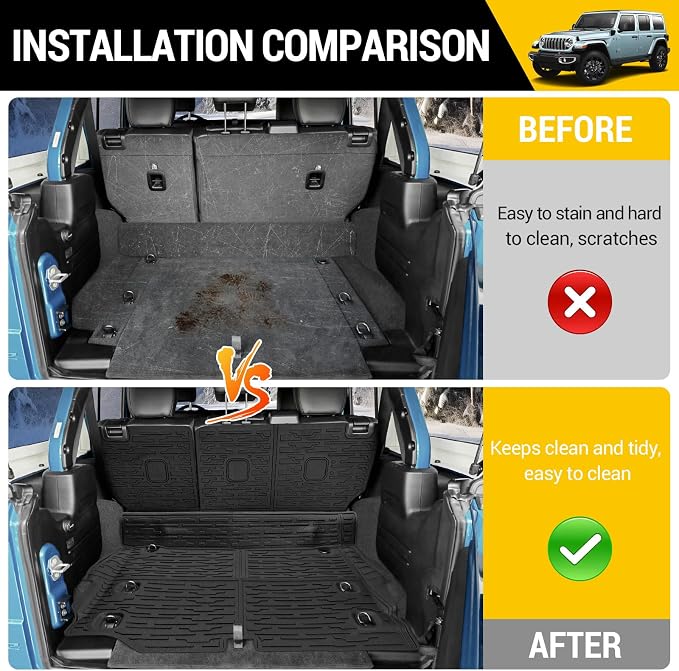 Cargo Mats for 2021-2025 Jeep Wrangler JL 4XE Trunk Mat with Backrest Liner All Weather TPE Protector Rear Back Seat Mats for 2021 2022 2023 2024 2025 Wrangler JL 4XE 4 Door Accessories