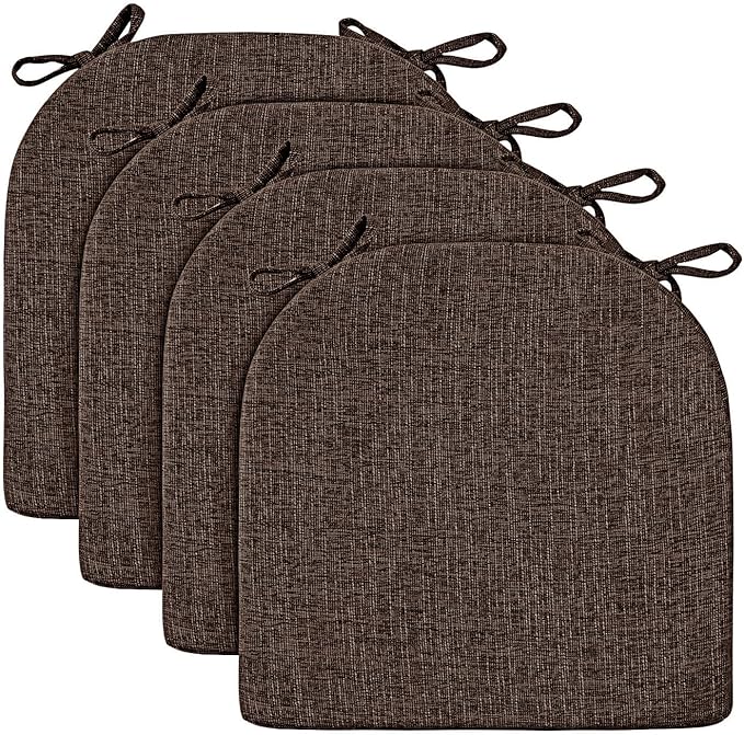 Wellsin Chair Cushions for Dining Chairs 4 Pack - Kitchen Chair Cushions with Ties and Non-Slip Backing - Dining Chair Pads 16"X16"X2", Brown