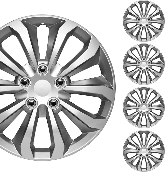 BDK Hubcaps Wheel Covers for Cars Premium Silver and Gunmetal Hubcaps 16" Wheel Rim Cover Replacement Snap On Hubcaps for Toyota Camry Corolla Style Automotive (4-Pack)