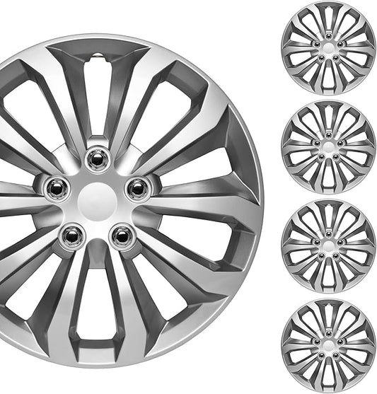 BDK Hubcaps Wheel Covers for Cars Premium Silver and Gunmetal Hubcaps 16" Wheel Rim Cover Replacement Snap On Hubcaps for Toyota Camry Corolla Style Automotive (4-Pack)
