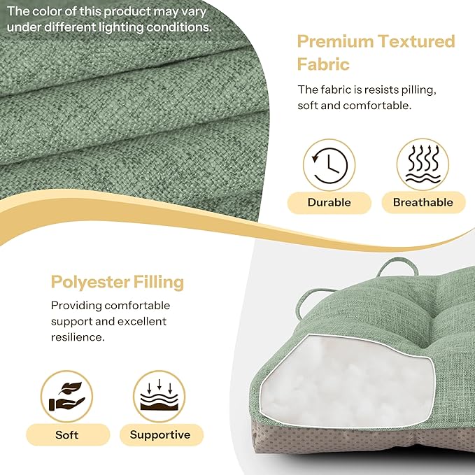 Non Slip Chair Cushions for Dining Chairs Set of 4 Kitchen Chair Cushions 18"x18"x3" Turfted Chair Pads Comfortable and Soft Seat Cushion with Ties (Sage Green)