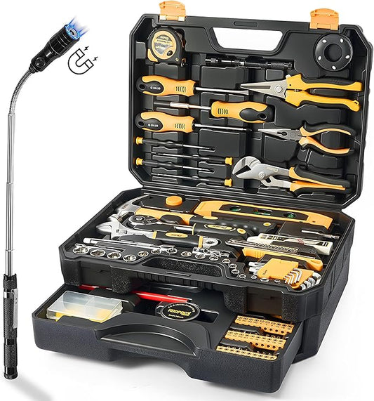KOOPOOL Tool Kit for Home, Basic Tool Set for General Household and Auto Repair with Storage Case and Drawer for Homeowners, DIY Projects, and Handyman Mechanics