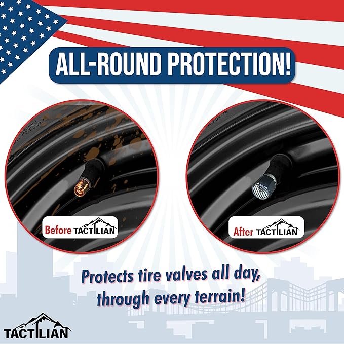TACTILIAN Car Tire Valve Stem Caps for Tesla Model 3, S, Y, X Accessories | Leakproof Aluminum Tire Valve Caps 4 Pack with Rubber O-Rings Compatible with Tesla Model Y Accessories 2025