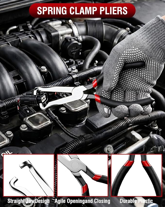 10-Piece Electrical Disconnect Pliers Kit for Cars, Automotive Electrical Plug Connector Disconnect Tool and Connector Separator and Hose Clamp Pliers, Includes Terminal Pin Removal Tool