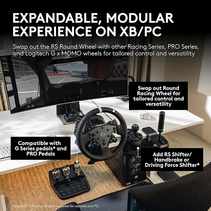 Logitech G RS50 System, 3-Piece Sim Racing Steering Wheel Setup - RS50 Wheel base with 8 Nm Direct Drive, RS Wheel Hub with 13 Buttons and RS Round Wheel 11-inch - For Xbox/PC