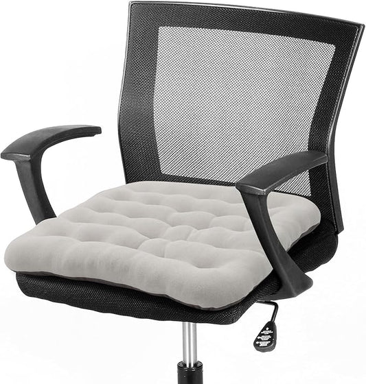BUYUE Good Support Office Chair Cushion Padded, Soft Velvet Comfortable Non-Slip Seat Cushion for Computer Desk Kitchen Chair (1 Count, Light Gray)