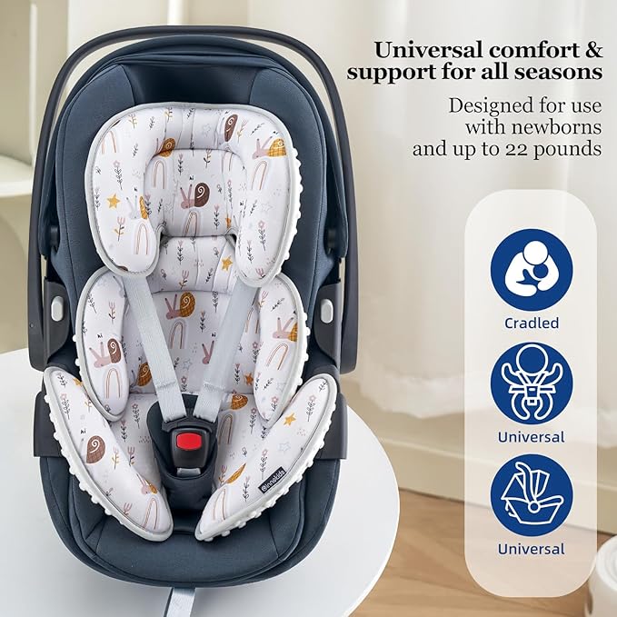Innokids Head and Body Support Pillow Infant Car Seat Insert for Newborn to Toddler Stroller Cushion (Snail)