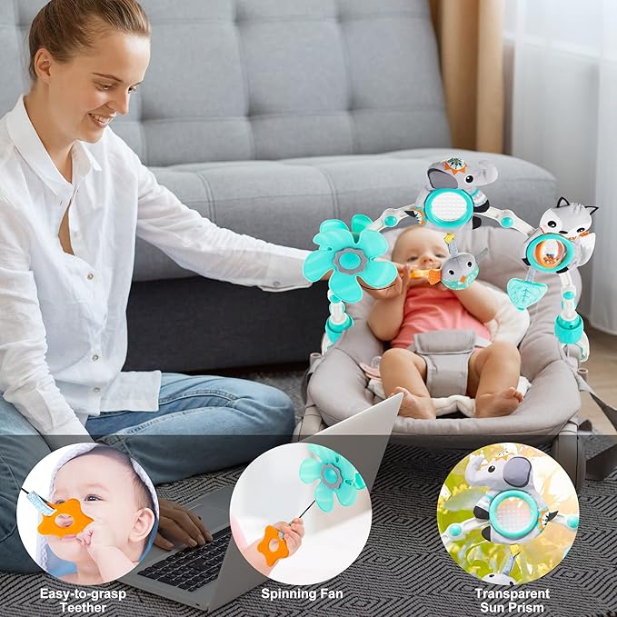 Lynncare Adjustable Arch Bassinet Toys for Infant & Toddlers, Stroller Arch, Baby Crib Toys with Fascinating Hanging for Stimulating Baby’s Senses and Developing Motor Skills