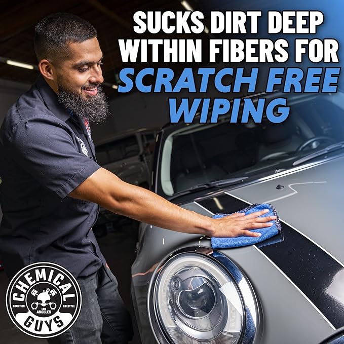 Chemical Guys Professional Grade Premium Microfiber Towels for Cars, Blue, 16" x 16", Ultra-Soft and Scratch-Free Car Detailing Cloths for Trucks, Motorcycles, and More - 24 Pack