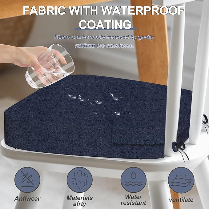 17'' x 16'' x 2.5"Thick Chair Cushions for Dining Chairs, 6 Pack WaterProof Easy Clean Kitchen Chair Pads with Ties and Non-Slip Backing - 30D High Elastic Foam Soft Kitchen Chair Cushions