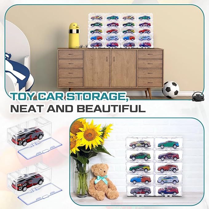 Marsui 100 Pcs 1/64 Scale Toy Cars Organizer Storage Case Clear Individual Toy Car Display Case1.4 x 1.4 x 3.5 Inches (White)