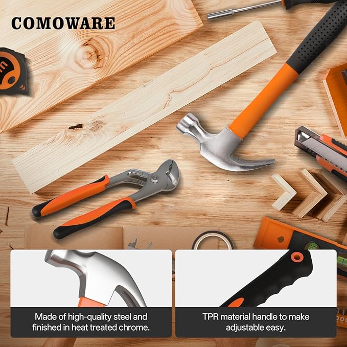 COMOWARE 218 Pcs Home Tool Kit - Basic Household Hand Tool Set, Truck Tool Kit Socket Wrench Combination Tool Set for Home with Plastic Toolbox Storage Case, Rv tool set，Orange