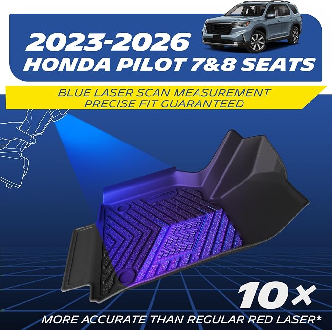 Michelin Vehicle Mats, Premier Series All-Weather TPE Custom Fit Liner for Honda Pilot 2023-2026 7 & 8 Seats, Floor Mats(5 Piece)