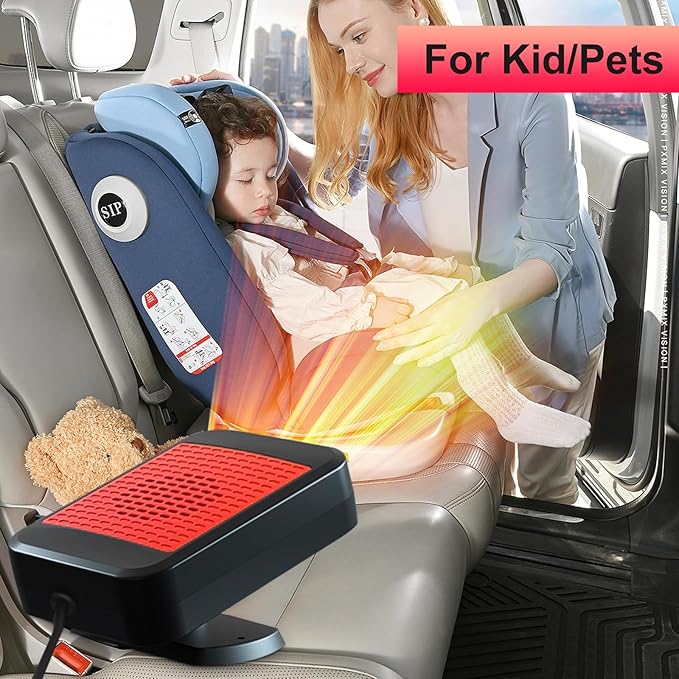 Portable Car Heater,12V 200W Fast Heating Defroster 2 in 1 Automobile Windshield Fast Heaters Car Heater That Plugs into Cigarette Lighter for Car, SUV, Trucks (Red Black)