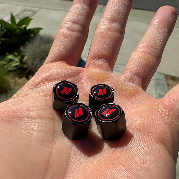 TACTILIAN Red Tire Valve Stem Caps for Dodge Tire Valve | Leakproof Aluminum Tire Valve Caps for Car Tires with Rubber O-Ring Compatible with Dodge Valve Stem Caps for Challenger, Charger, Ram 1500